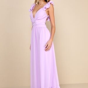 Lulus Soiree Celebration Lilac Ruffled Lace-up Maxi Dress Purple - Size S